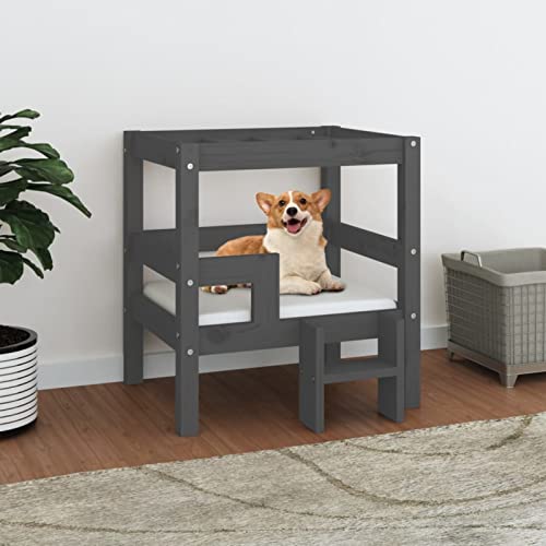 Homgoday Hundebett Grau 55,5x53,5x60 cm Massivholz Kiefer Hundebett Große Katzenbetten für Indoor Katzen und Welpe Hundebett Sofa Hundebett Matte für Mittlere und Große Haustiere von Homgoday