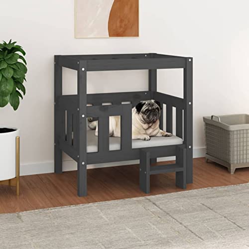 Homgoday Hundebett Grau 65,5x43x70cm Massivholz Kiefer, Hundebett Große Katzenbetten für Indoor Katzen und Welpe, Hundebett Sofa, Hundebett Matte für Mittlere und Große Haustiere von Homgoday