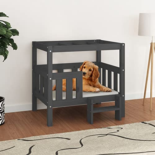 Homgoday Hundebett Grau 75,5x63,5x70 cm Massivholz Kiefer Hundebett Große Katzenbetten für Indoor Katzen und Welpen, Hundebett Sofa, Hundebett Matte für mittelgroße und große Haustiere Tiere & von Homgoday