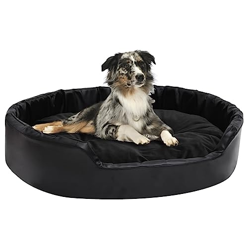 Homgoday Hundebett Hundebett Hundehütte Weiche Hundehütte für Innen Hundebett Schwarz 90 x 79 x 20 cm aus Plüsch und Kunstleder von Homgoday