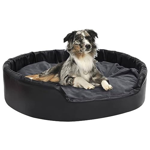 Homgoday Hundebett Hundebett Hundehütte Weiche Hundehütte für Innen Hundebett Schwarz und Grau 99 x 89 x 21 cm Plüsch und Kunstleder Model171268 von Homgoday