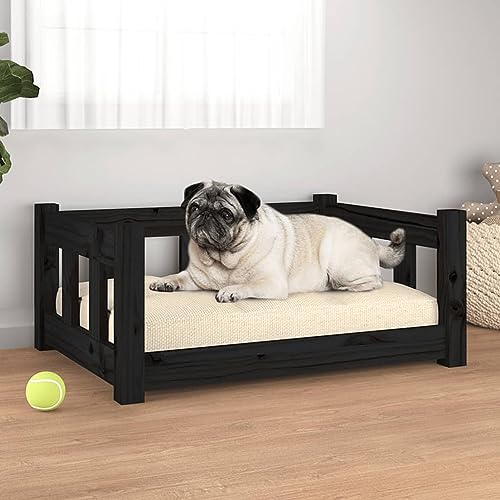 Homgoday Hundebett Schwarz 65,5 x 50,5 x 28 cm Massivholz Kiefer Hundebett Große Katzenbetten für Indoor Katzen und Welpen, Hundebett Sofa, Hundebett Matte für mittelgroße und große Haustiere Tiere & von Homgoday