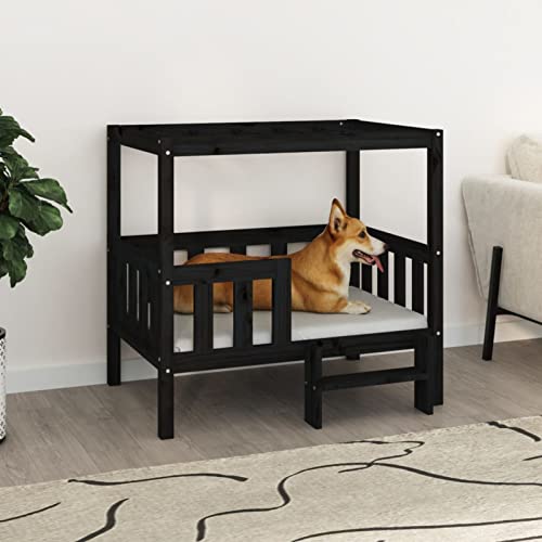 Homgoday Hundebett Schwarz 95,5 x 73,5 x 90 cm Massivholz Kiefer Hundebett Große Katzenbetten für Indoor Katzen und Welpen, Hundebett Sofa, Hundebett Matte für mittelgroße und große Haustiere Tiere & von Homgoday