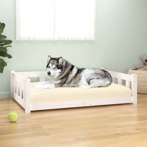 Homgoday Hundebett Weiß 105,5 x 75,5 x 28 cm Massivholz Kiefer Hundebett Große Katzenbetten für Indoor Katzen und Welpen, Hundebett Sofa, Hundebett Matte für mittelgroße und große Haustiere 2308 Tiere von Homgoday