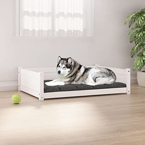 Homgoday Hundebett Weiß 105,5x75,5x28 cm Kiefer Massivholz, Hundebett Große Katzenbetten für Indoor Katzen und Welpe, Hundebett Sofa, Hundebett Matte für Mittlere und Große Haustiere 383 von Homgoday