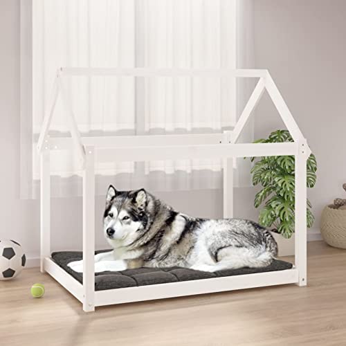 Homgoday Hundebett Weiß 111x80x100cm Massivholz Kiefer Hundebett Große Katzenbetten für Indoor Katzen & Welpe Hundebett Sofa Hundebett Matte für Mittlere und Große Haustiere von Homgoday