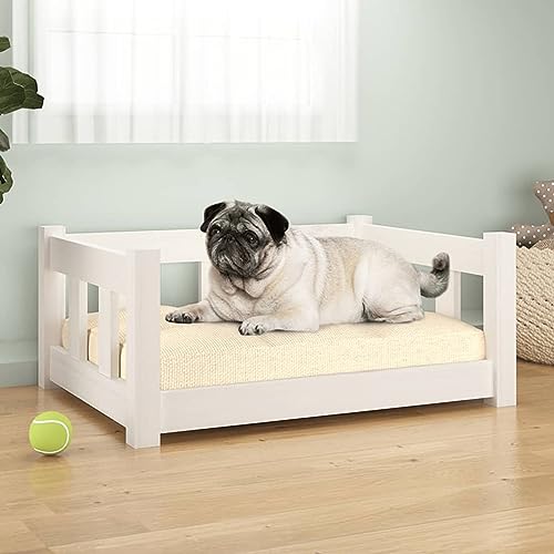 Homgoday Hundebett Weiß 65,5 x 50,5 x 28 cm Massivholz Kiefer Hundebett Große Katzenbetten für Indoor Katzen und Welpen, Hundebett Sofa, Hundebett Matte für mittelgroße und große Haustiere Tiere & von Homgoday