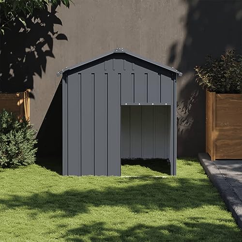 Homgoday Hundehütte mit Dach, Anthrazit, 117 x 103 x 123 cm, verzinkt, Möbel für Haus und Außen, Wohnzimmer, Schlafzimmer von Homgoday