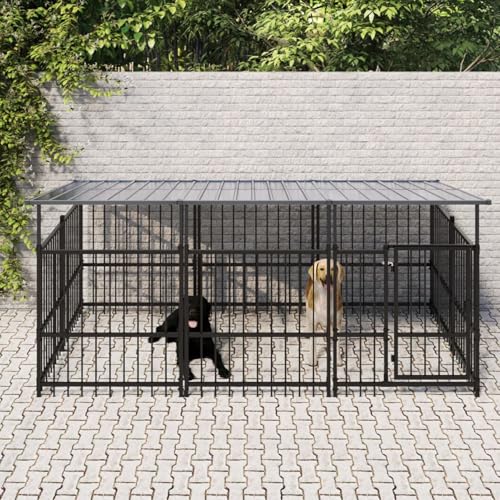 Homgoday Hundekäfig für den Innenbereich Kennel für Hunde Hundekäfige für Hunde im Freien, Hundekäfig für den Außenbereich, mit Stahldach, 5,63 m² Model3124608 von Homgoday