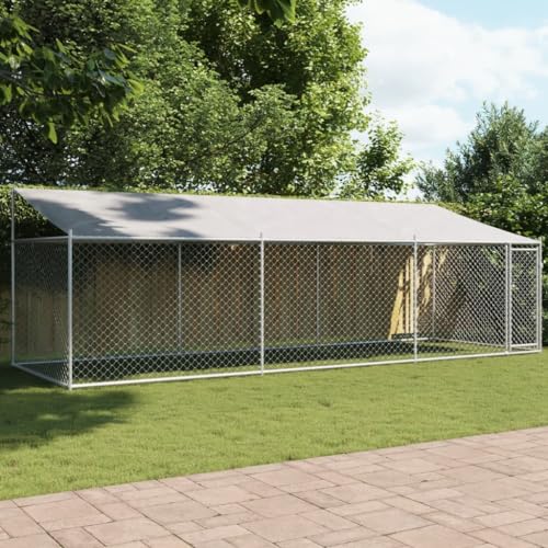 Homgoday Hundekäfig mit Dach und Tür Grau 6x2x2m aus verzinktem Stahl, Laufstall geeignet für Hunde/Welpen/Katzen & Kaninchen, Indoor/Outdoor Hund und Haustier Laufstall Hundegehege Welpengehege Tiere von Homgoday