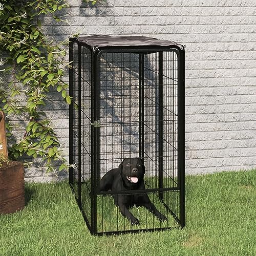 Homgoday Hundelaufstall 6 Platten schwarz 50x100cm pulverbeschichteter Stahl, Laufstall geeignet für Hunde/Welpen/Katzen & Kaninchen faltbar ideal für Indoor/Outdoor Hund und Haustier Laufstall von Homgoday