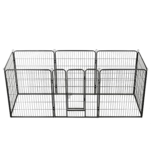 Homgoday Hundelaufstall 8 Platten Stahl 80x100cm schwarz, Laufstall geeignet für Hunde/Welpen/Katzen & Kaninchen faltbar ideal für Indoor/Outdoor Hund und Haustier Laufstall Hundegehege Welpengehege von Homgoday