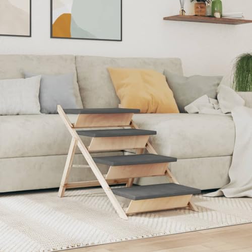 Homgoday Hundetreppe grau 105x47cm Massivholz Tanne Haustiertreppe & Rampen Tiere & Haustierbedarf von Homgoday