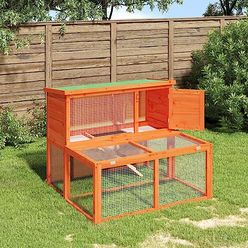 Homgoday Kaninchenstall Braun 102x90x84,5 cm Massivholz Kiefer Kaninchen Meerschweinchen Stall und Auslauf Holz Outdoor Kaninchenstall Kleintierhaus Haustierkäfig Tierstall Transportbox von Homgoday