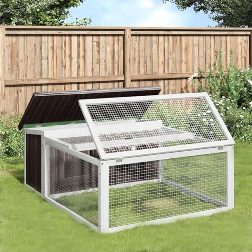 Homgoday Kaninchenstall Grau 117,5x97x47,5 cm Massivholz Kiefer Kaninchen Meerschweinchenstall und Auslauf Holz Outdoor Kaninchenstall Kleintierhaus Haustierkäfig Tierstall Transportbox Tiere & von Homgoday