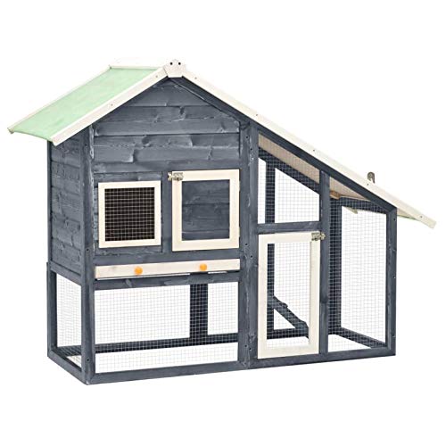 Homgoday Kaninchenstall Grau und Weiß 140x63x120cm Massives Firwood Kaninchen Meerschweinchen Stall und Auslauf Holz Outdoor Kaninchenstall Kleintierhaus Haustierkäfig Haustierstall Transportbox von Homgoday