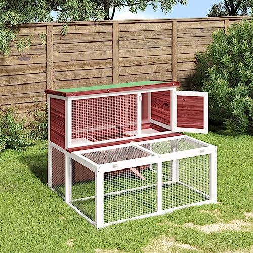 Homgoday Kaninchenstall Mokka 102x90x84,5 cm Massivholz Kiefer Kaninchen Meerschweinchenstall und Auslauf Holz Outdoor Kaninchenstall Kleintierhaus Haustierkäfig Tierstall Tierbedarf von Homgoday