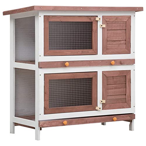 Homgoday Kaninchenstall Outdoor 4 Türen Braun Holz Kaninchen Meerschweinchenstall und Laufgehege Holz Outdoor Kaninchenstall Kleintierhaus Haustierkäfig Haustierstall Transportbox Tiere & von Homgoday