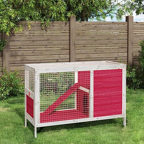 Homgoday Kaninchenstall Rot 103x44x69,5 cm Massivholz Kiefer Kaninchen Meerschweinchen Stall und Auslauf Holz Outdoor Kaninchenstall Kleintierhaus Haustierkäfig Haustierstall Carrier von Homgoday