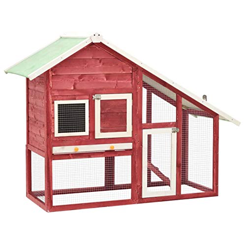 Homgoday Kaninchenstall Rot und Weiß 140x63x120cm Massiv Firwood Kaninchen Meerschweinchenstall und Laufgehege Holz Outdoor Kaninchenstall Kleintierhaus Haustierkäfig Haustierstall Transportbox Tiere von Homgoday