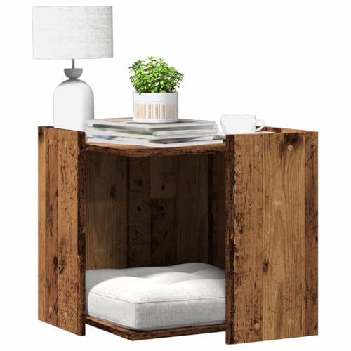 Homgoday Katzenklo, Katzenschrank für Katzentoilette, Katzenhaus Katzenmöbel Haustierbox Katzentoilette Beistelltisch Schrank Altholz-Optik 53x53x51 cm Holzwerkstoff von Homgoday