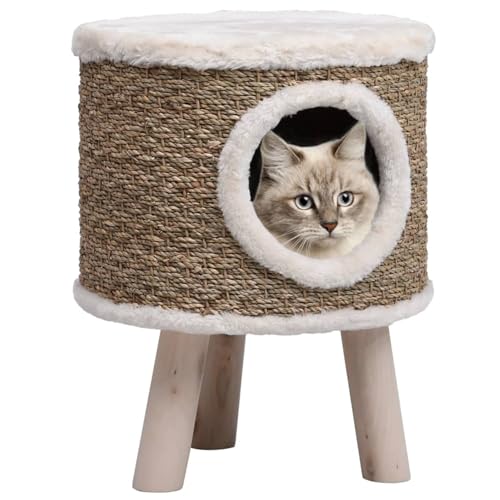 Homgoday Katzenkuh mit Holzbeinen 41 cm aus Giunco, Möbel für Haus Innen Außen Wohnzimmer Schlafzimmer von Homgoday