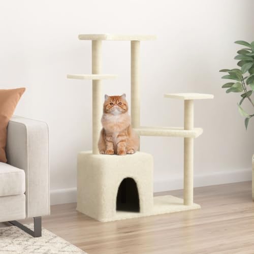 Homgoday Katzenspielzeug, Katzenbaum mit Kratzbaum aus Sisal, Creme, 107,5 cm, Katzenspielzeug, Katzenspielzeug, Kratzbaum für Katzen, Kratzbaum von Homgoday