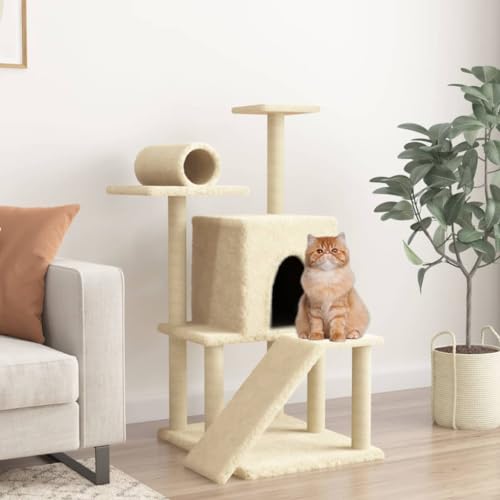 Homgoday Katzenspielzeug, Katzenbaum mit Kratzbaum aus Sisal, Creme, 110,5 cm, Katzenspielzeug, Katzenspielzeug, Kratzbaum für Katzen, Kratzbaum von Homgoday