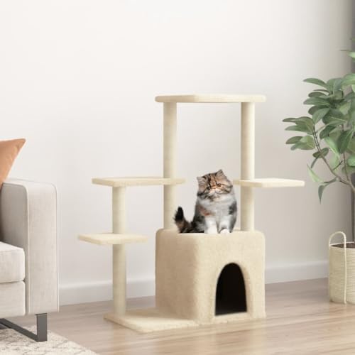 Homgoday Katzenspielzeug, Katzenbaum mit Kratzbaum aus Sisal, Creme, 97,5 cm, Katzenspielzeug, Katzenspielzeug, Kratzbaum für Katzen, Kratzbaum von Homgoday