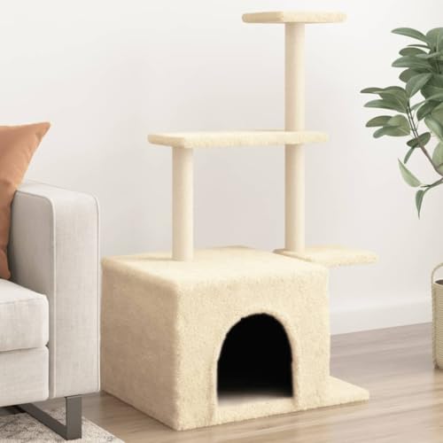 Homgoday Katzenspielzeug, Katzenbaum mit Kratzbaum aus Sisal Creme 110 cm, Katzenspielzeug, Katzenspielzeug, Kratzbaum für Katzen, Kratzbaum Model172103 von Homgoday