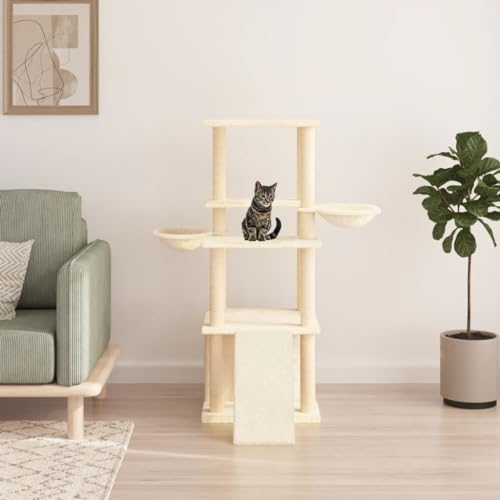 Homgoday Katzenspielzeug, Katzenbaum mit Kratzbaum aus Sisal Creme 133 cm, Katzenspielzeug, Katzenspielzeug, Kratzbaum für Katzen, Kratzbaum von Homgoday