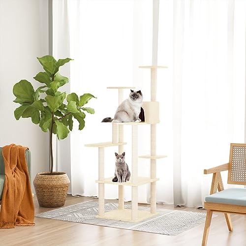 Homgoday Katzenspielzeug, Katzenbaum mit Kratzbaum aus Sisal Creme 153 cm, Katzenspielzeug, Katzenspielzeug, Kratzbaum für Katzen, Kratzbaum Model171636 von Homgoday