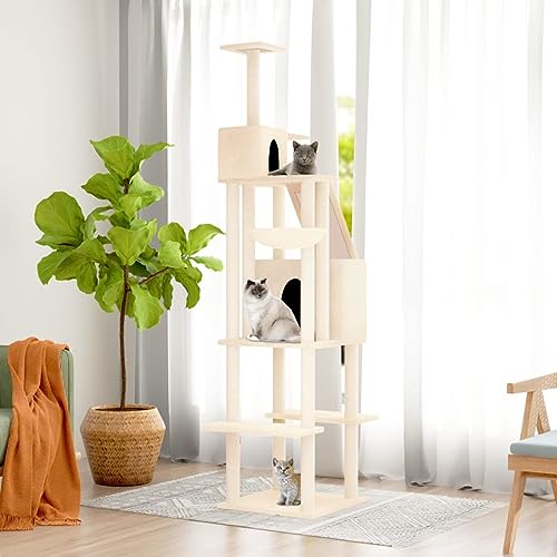 Homgoday Katzenspielzeug, Katzenbaum mit Kratzbaum aus Sisal Creme 201 cm, Katzenspielzeug, Katzenspielzeug, Kratzbaum für Katzen, Kratzbaum von Homgoday