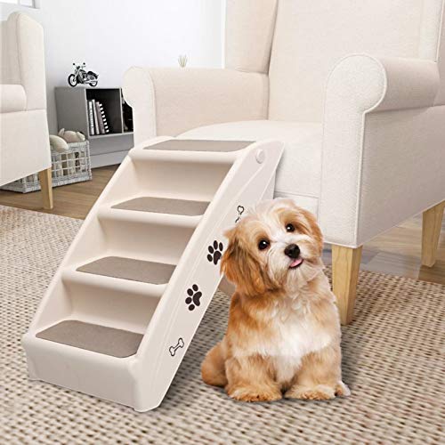 Homgoday Klappbare Hundetreppe, cremefarben, 62 x 40 x 49,5 cm, Haustiertreppe & Rampen, Tiere & Haustierbedarf von Homgoday