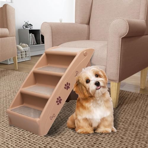 Homgoday Klappbare Hundetreppe braun 62x40x49,5 cm Haustiertreppe & Rampen Tiere & Haustierbedarf von Homgoday