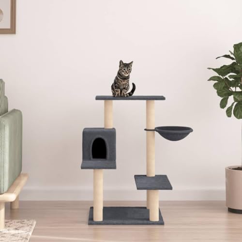 Homgoday Kratzbaum für Katzen mit Sisalstämmen, Dunkelgrau, 82,5 cm, Kratzbaum für Katzen, Katzenturm, Katzenbaum, Spielhaus für Haustiere, Möbel für Katzen, Haustiere, Tiere von Homgoday