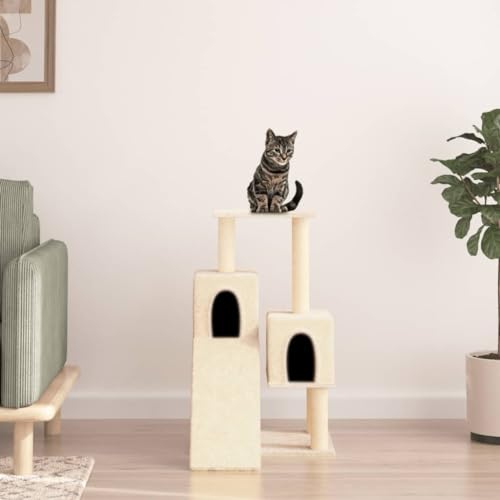 Homgoday Kratzbaum für Katzen mit Sisalstämmen, cremefarben, 82 cm, Kratzbaum für Katzen, Katzenturm, Spielhaus für Haustiere von Homgoday