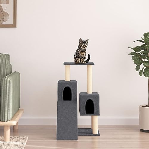 Homgoday Kratzbaum für Katzen mit Sisalstämmen, dunkelgrau, 82 cm, Kratzbaum für Katzen, Katzenturm, Katzenbaum, Spielhaus für Haustiere, Möbel für Katzen, Haustiere, Tiere von Homgoday