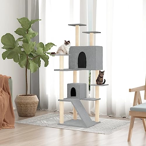 Homgoday Kratzbaum für Katzen mit Sisalstämmen, hellgrau, 153 cm, Kratzbaum für Katzen, Katzenturm, Katzenhaus, Set für Haustiere, Möbel für Katzen, Haustiere, Typ 1 von Homgoday