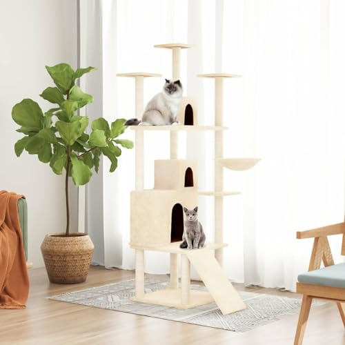 Homgoday Kratzbaum für Katzen mit Sisalstämmen Creme 175 cm, Kratzbaum für Katzen, Katzenturm, Katzenbaum, Spielhaus für Haustiere, Möbel für Katzen, Haustiere, Tiere von Homgoday