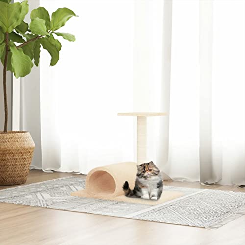 Homgoday Kratzbaum für Katzen mit Tunnel Creme 60 x 34,5 x 50 cm, Dekoration für Möbel, für den Innen- und Außenbereich für Wohnzimmer, Büro von Homgoday