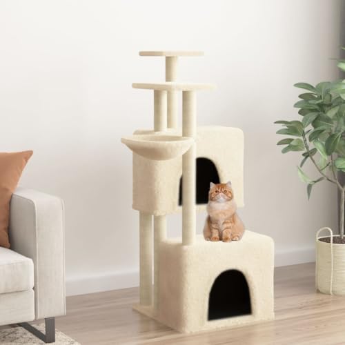 Homgoday Möbel für Katzen mit Kratzbaum aus Sisal Creme 122 cm, Katzenspielzeug, Katzenspielzeug, Kratzbaum für Katzen, Kratzbaum Modell 172052 von Homgoday