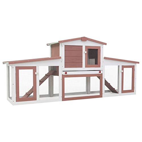 Homgoday Outdoor Großer Kaninchenstall Braun und Weiß 204x45x85cm Holz Kaninchen Meerschweinchen Stall und Auslauf Holz Outdoor Kaninchenstall Kleintierhaus Haustierkäfig Haustierstall Transportbox von Homgoday