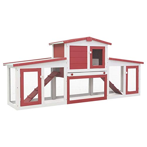 Homgoday Outdoor Großer Kaninchenstall Rot und Weiß 204x45x85cm Holz Kaninchen Meerschweinchen Stall und Auslauf Holz Outdoor Kaninchenstall Kleintierhaus Haustierkäfig Haustierstall Transportbox von Homgoday