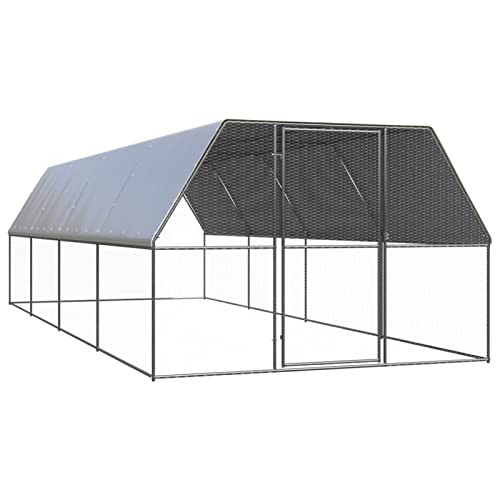 Homgoday Outdoor-Hühnerkäfig Hühnerstall Freilaufgehege Tiergehege Hühnerhaus Freigehege Geflügelstall, für Hühnerkäfig Kleintiere 3x8x2 m Verzinkter Stahl von Homgoday