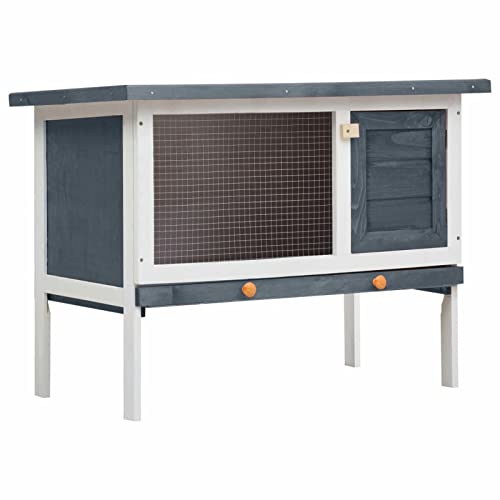 Homgoday Outdoor Kaninchenstall 1 Schicht Grau Holz Kaninchen Meerschweinchen Stall und Auslauf, Holz Outdoor Kaninchenstall Kleintierhaus Haustierkäfig Haustier Käfig Pet Hutch Carrier von Homgoday