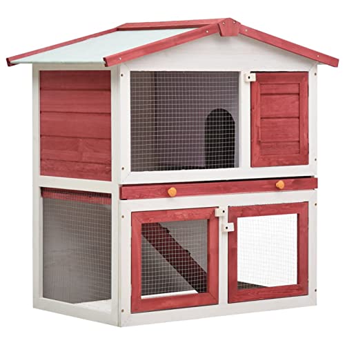 Homgoday Outdoor Kaninchenstall 3 Türen Rotes Holz Kaninchen Meerschweinchen Stall und Auslauf Holz Outdoor Kaninchenstall Kleintierhaus Haustierkäfig Pet Hutch Carrier von Homgoday