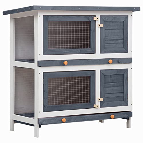 Homgoday Outdoor Kaninchenstall 4 Türen Grau Holz Kaninchen Meerschweinchen Stall und Auslauf Holz Outdoor Kaninchenstall Kleintierhaus Haustierkäfig Pet Hutch Carrier von Homgoday