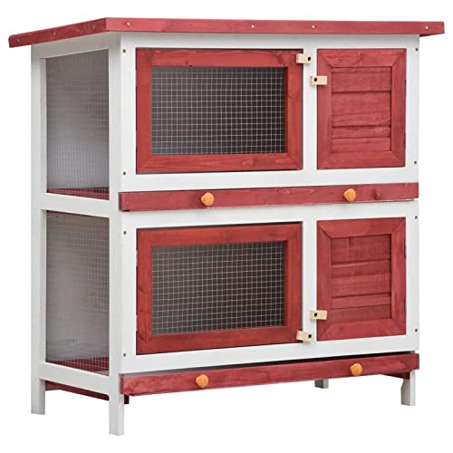 Homgoday Outdoor Kaninchenstall 4 Türen Rotes Holz Kaninchen Meerschweinchen Stall und Auslauf Holz Outdoor Kaninchenstall Kleintierhaus Haustierkäfig Pet Hutch Carrier von Homgoday