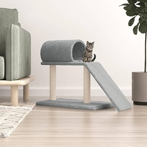 Homgoday Pali Katzenkratzbaum Tunnel und Leiter Hellgrau 55,5 cm, Möbel für Haus Innen Außen Wohnzimmer Schlafzimmer von Homgoday